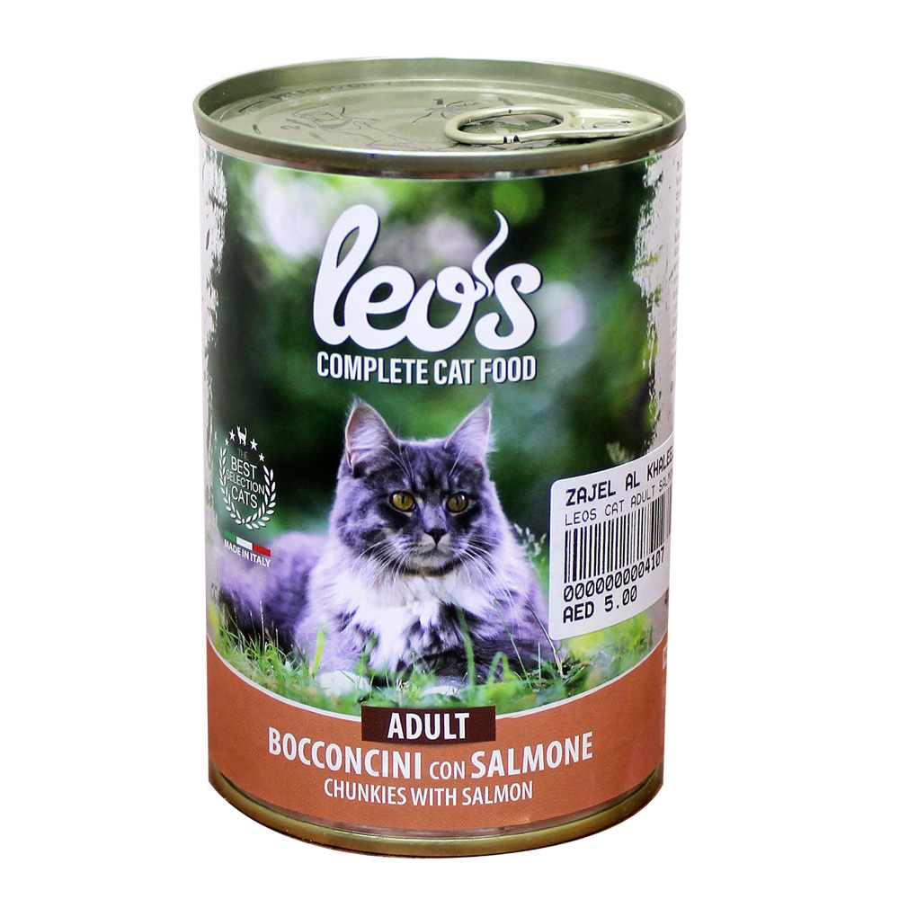 LEOS CAT ADULT SALMON 415G قطط ليوس البالغة بطعم السلمون 415 جرام